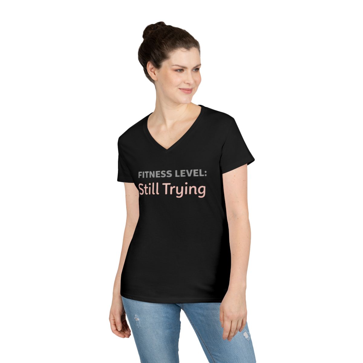 Printify V-neck Still Trying Ladies' V-Neck Tee