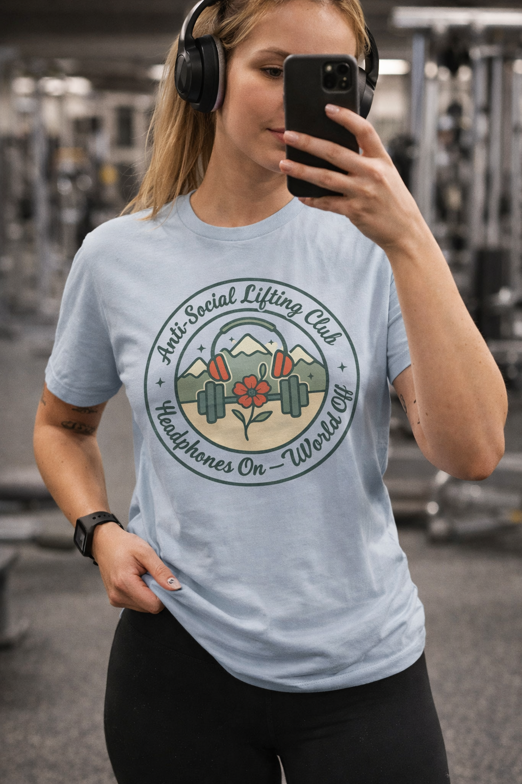 Printify T-Shirt Headphones On, World Off T-Shirt