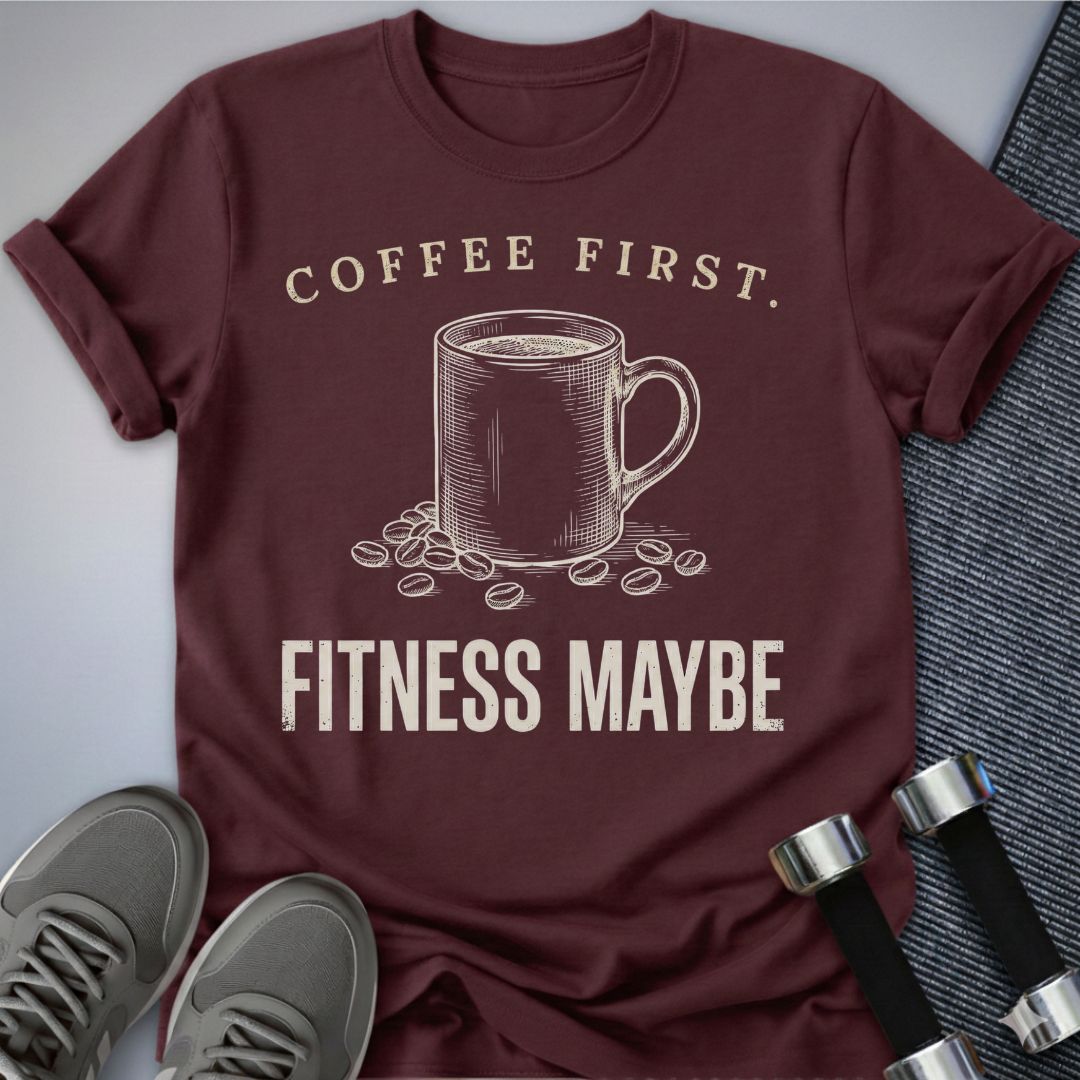 Printify T-Shirt S / Maroon Coffee First T-Shirt