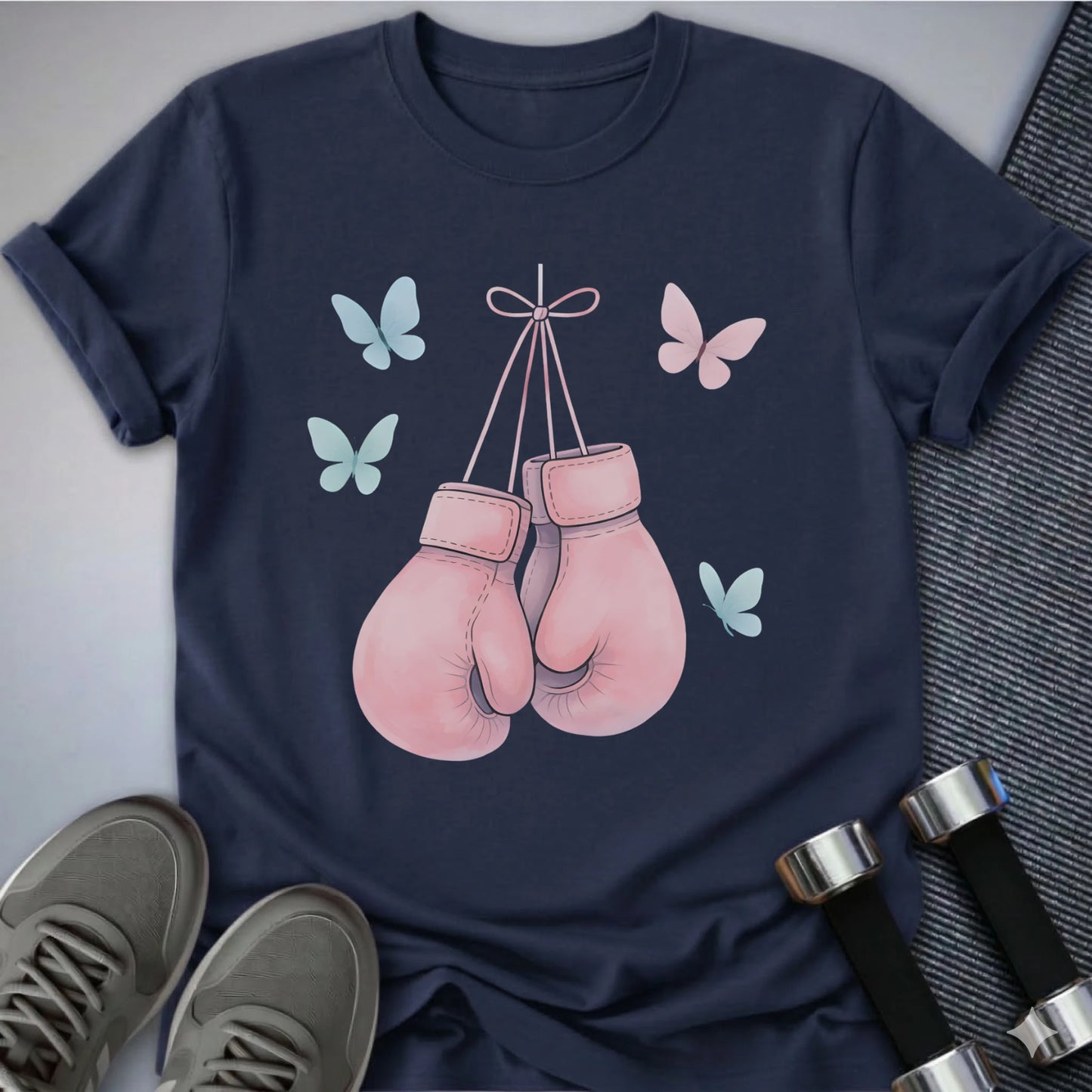 Printify T-Shirt Navy / S Pink boxing gloves T-Shirt
