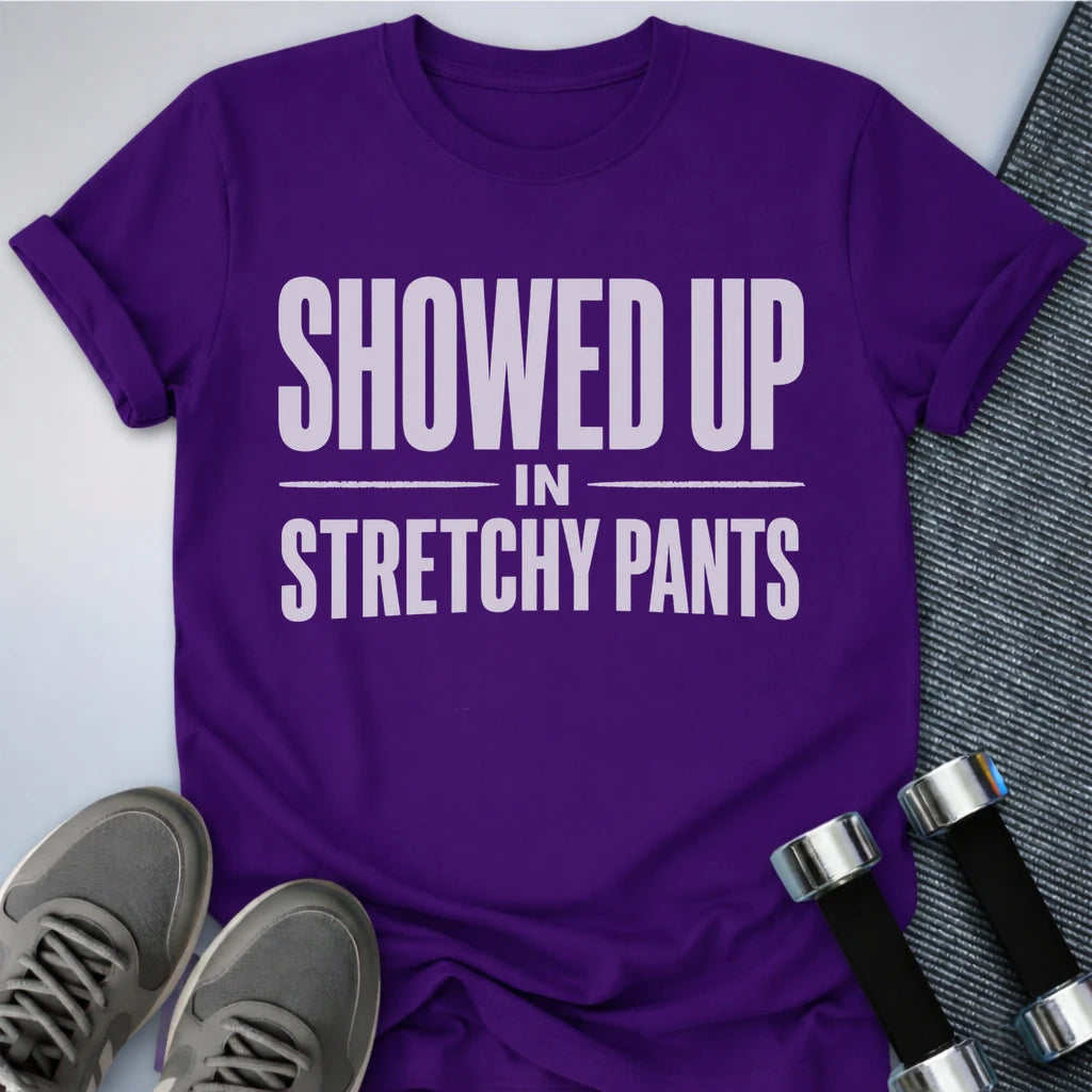Printify T-Shirt XS / Team Purple Stretchy Pants On T-Shirt