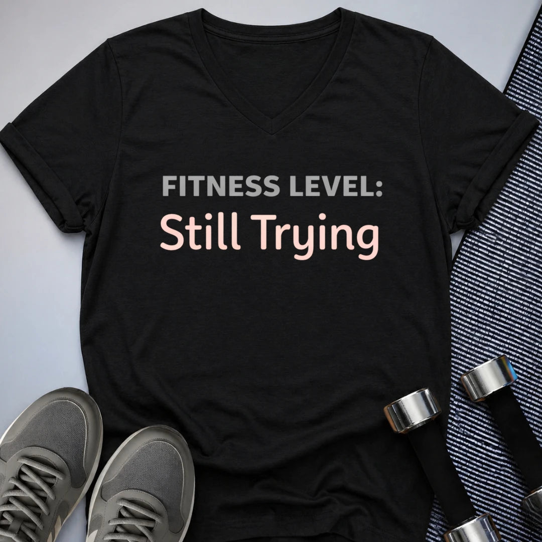 Printify V-neck S / Black Still Trying Ladies' V-Neck Tee
