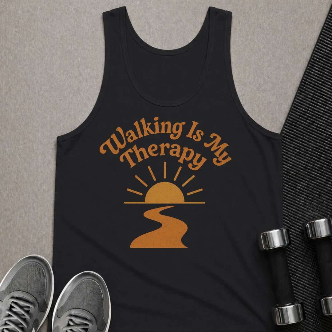 Printify Tank Top XS / Black Walking Is Therapy - Tank Top