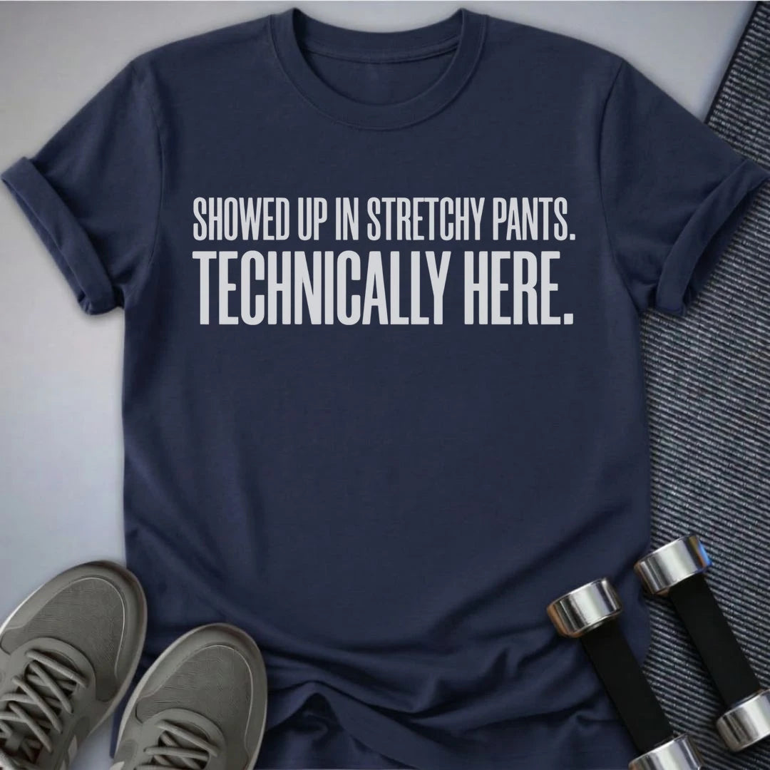 Printify T-Shirt S / Navy Technically Here T-Shirt