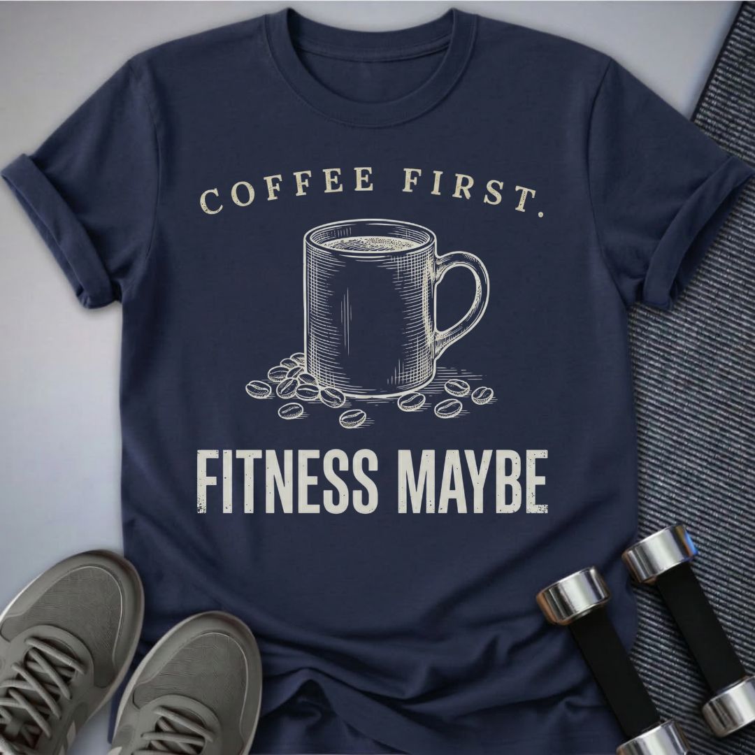 Printify T-Shirt S / Navy Coffee First T-Shirt
