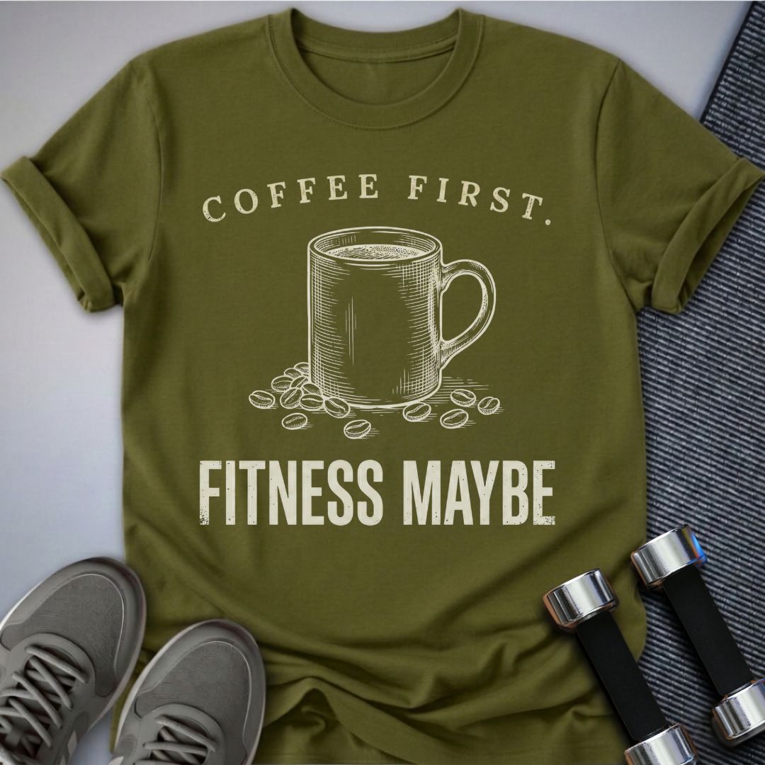 Printify T-Shirt S / Olive Coffee First T-Shirt