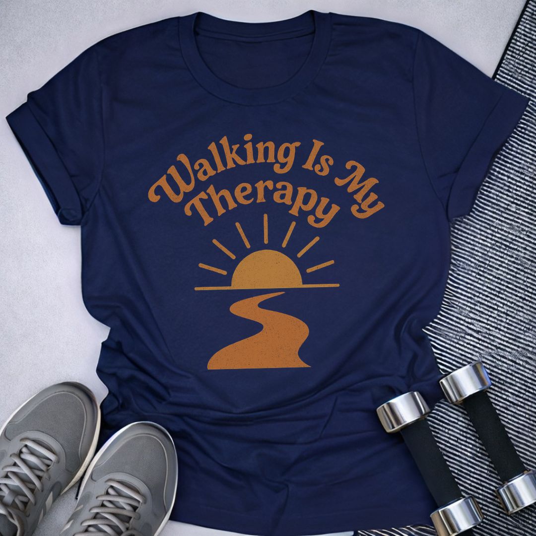Printify T-Shirt Navy / S Walking Is Therapy T-Shirt