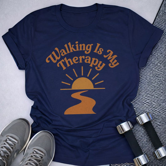 Printify T-Shirt Navy / S Walking Is Therapy T-Shirt