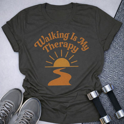 Printify T-Shirt Dark Grey Heather / S Walking Is Therapy T-Shirt