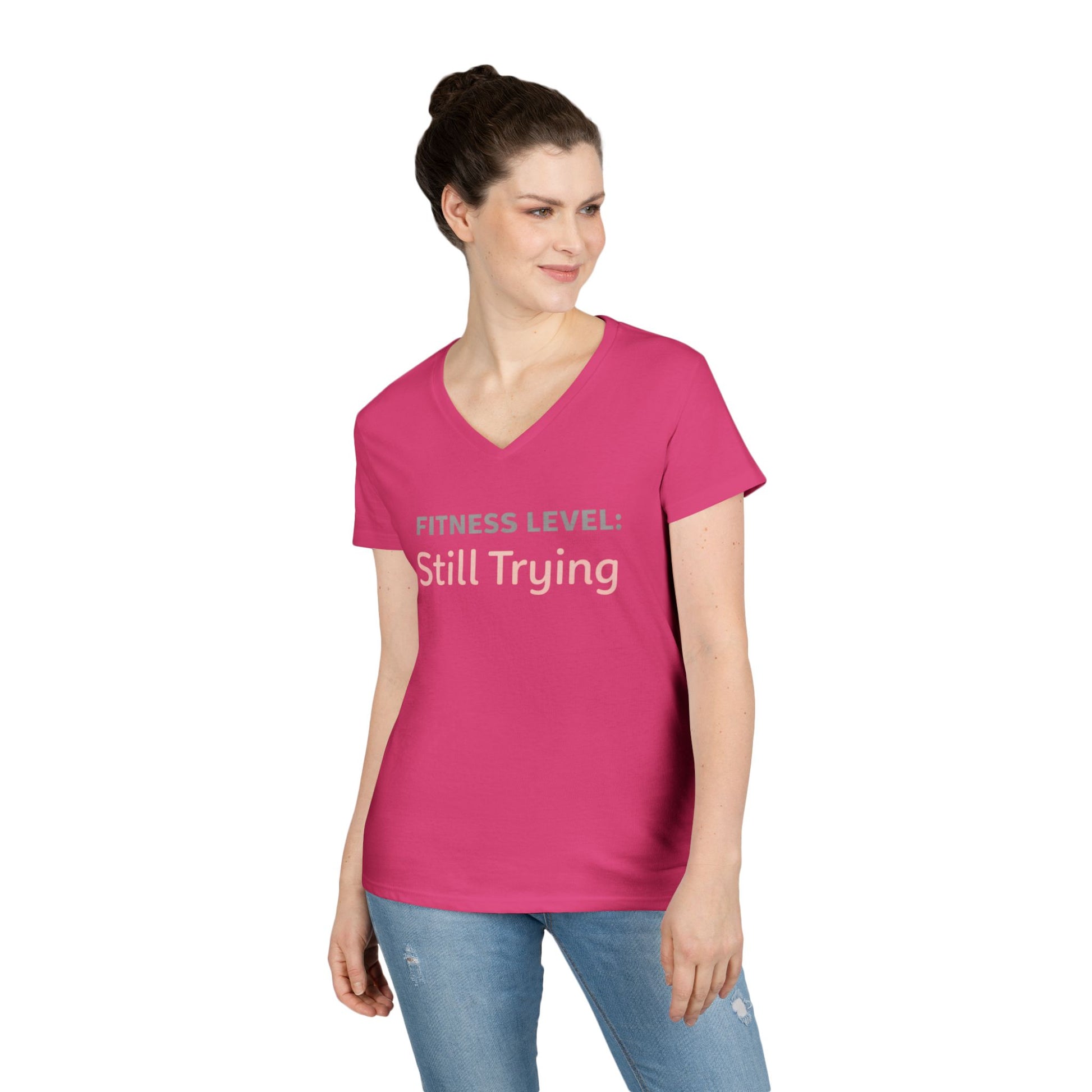 Printify V-neck Still Trying Ladies' V-Neck Tee