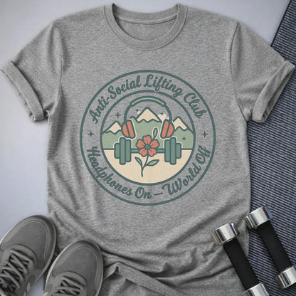 Printify T-Shirt Athletic Heather / S Headphones On, World Off T-Shirt