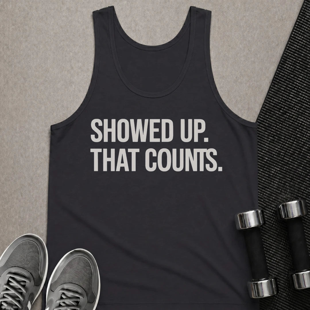 Printify Tank Top XS / Dark Grey Showed Up Dark - Tank Top
