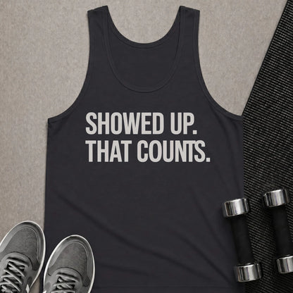 Printify Tank Top XS / Dark Grey Showed Up Dark - Tank Top