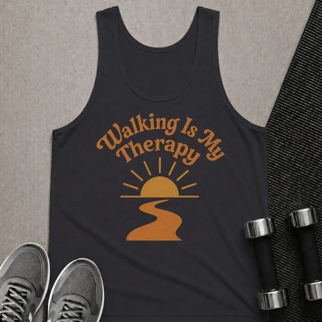 Printify Tank Top XS / Dark Grey Walking Is Therapy - Tank Top