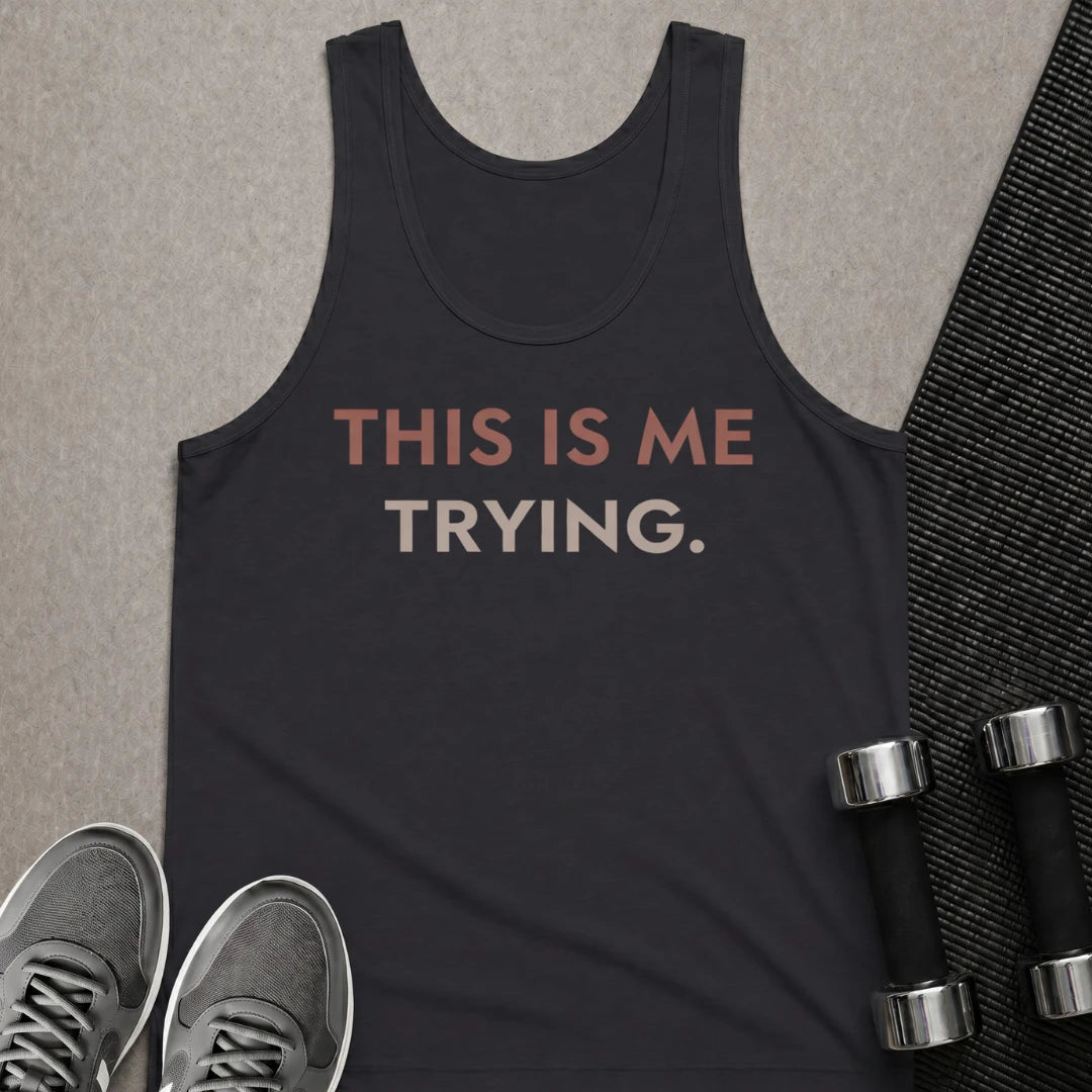 Printify Tank Top XS / Dark Grey Copy of Me Trying - Tank Top