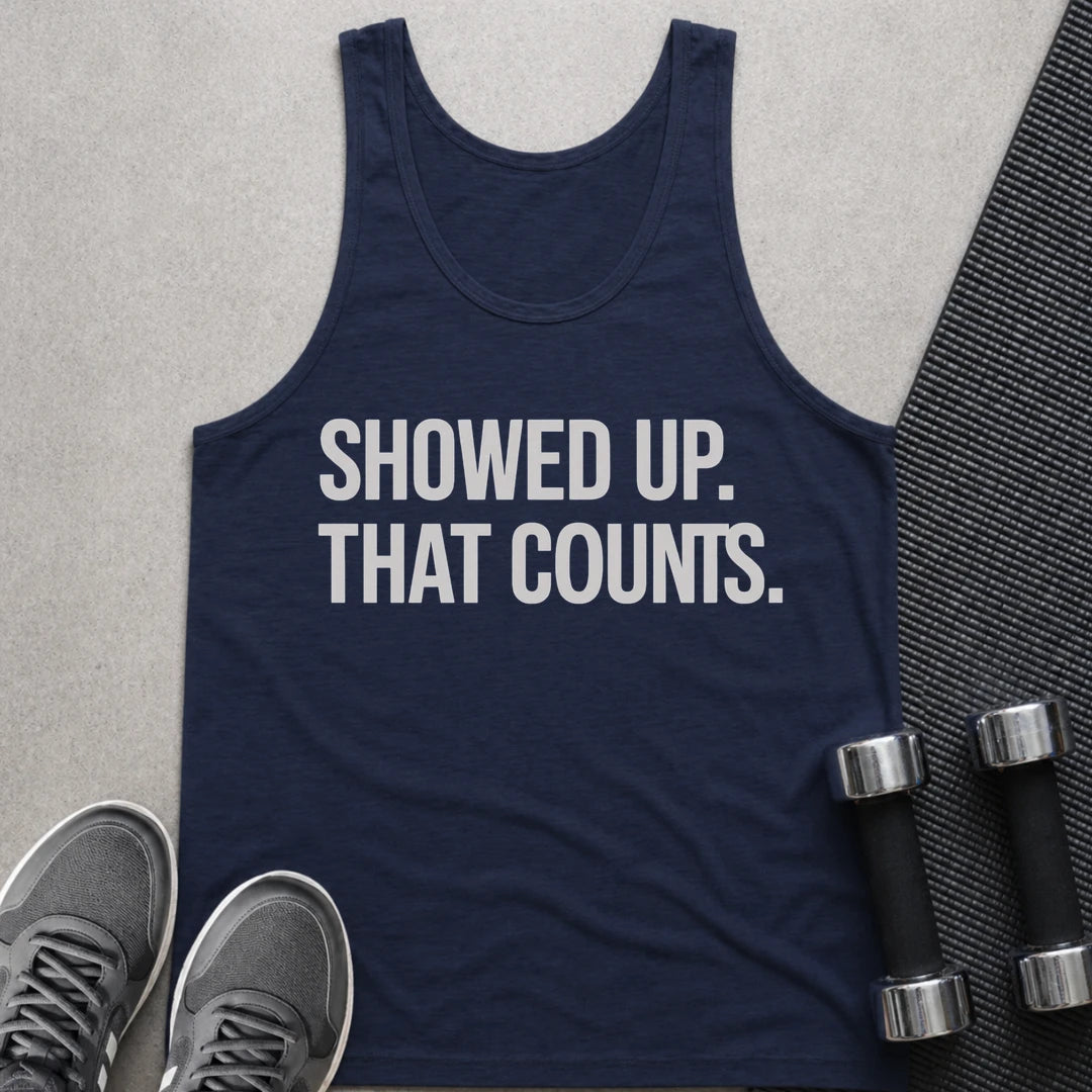 Printify Tank Top XS / Navy Showed Up Dark - Tank Top
