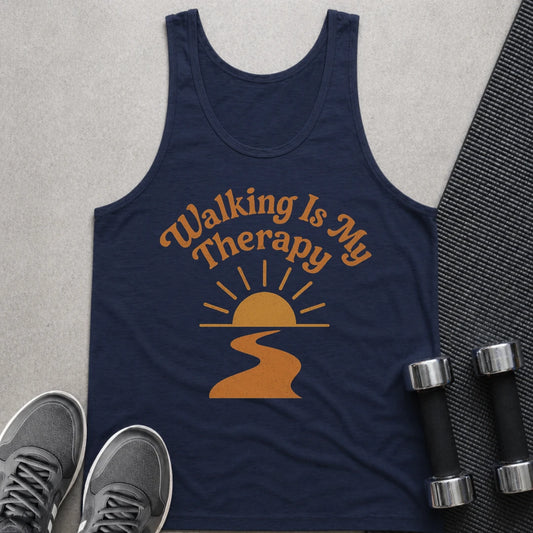Printify Tank Top XS / Navy Walking Is Therapy - Tank Top