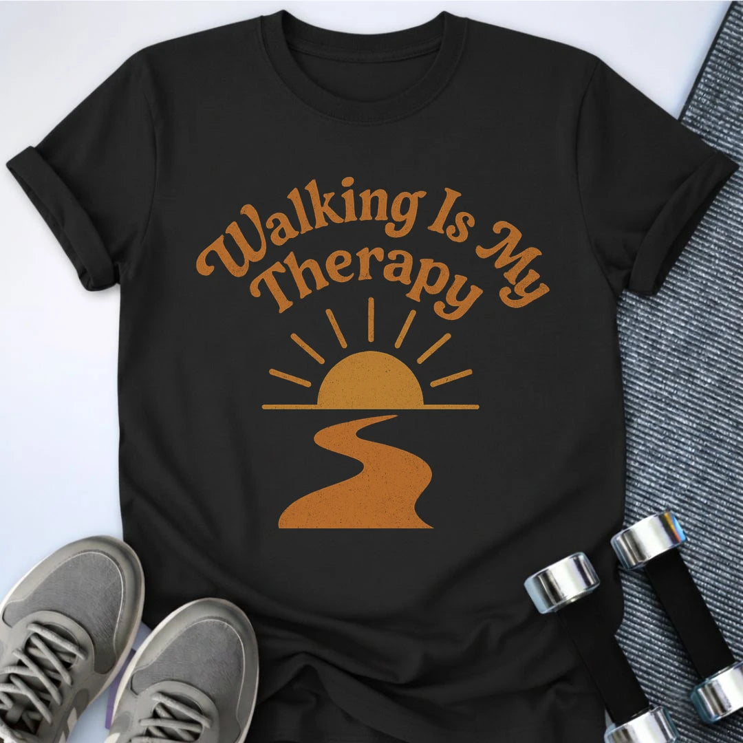 Printify T-Shirt Black / S Walking Is Therapy T-Shirt