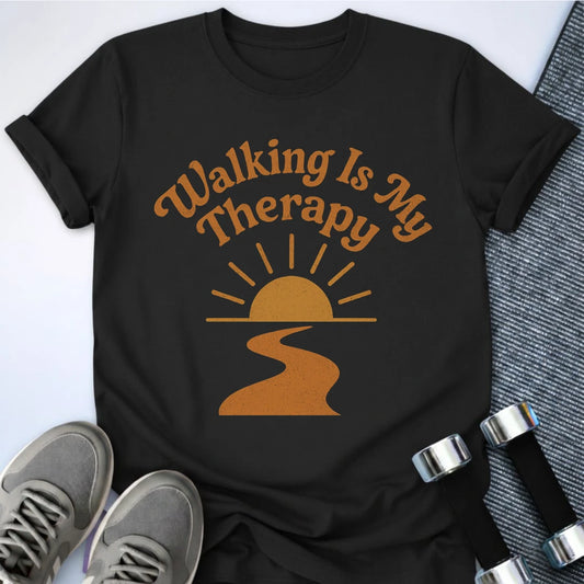 Printify T-Shirt Black / S Walking Is Therapy T-Shirt