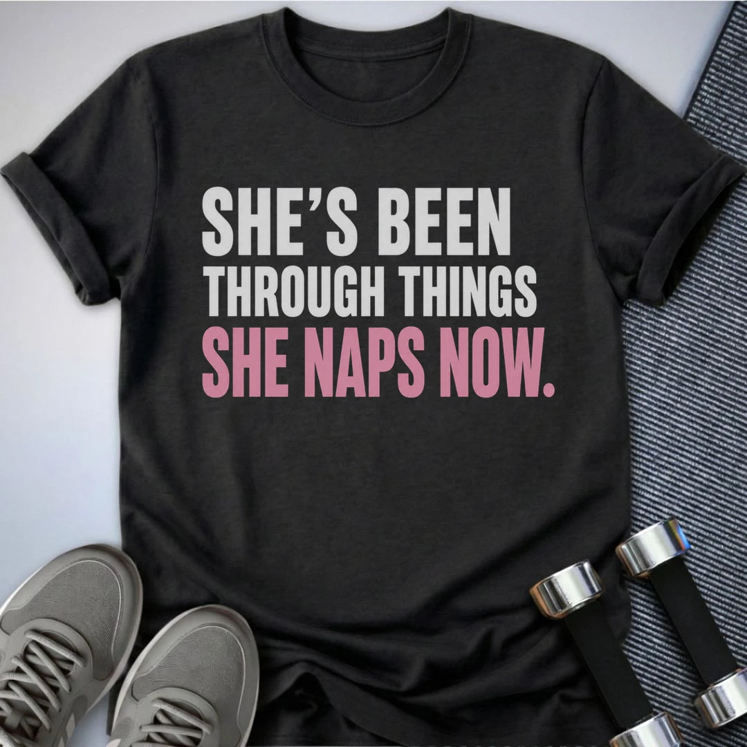 Printify T-Shirt S / Dark Grey Heather She Naps Now T-Shirt