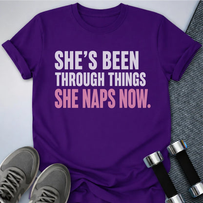 Printify T-Shirt S / Team Purple She Naps Now T-Shirt