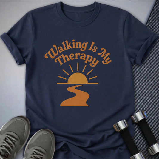 Printify T-Shirt Navy / S Walking Is Therapy T-Shirt