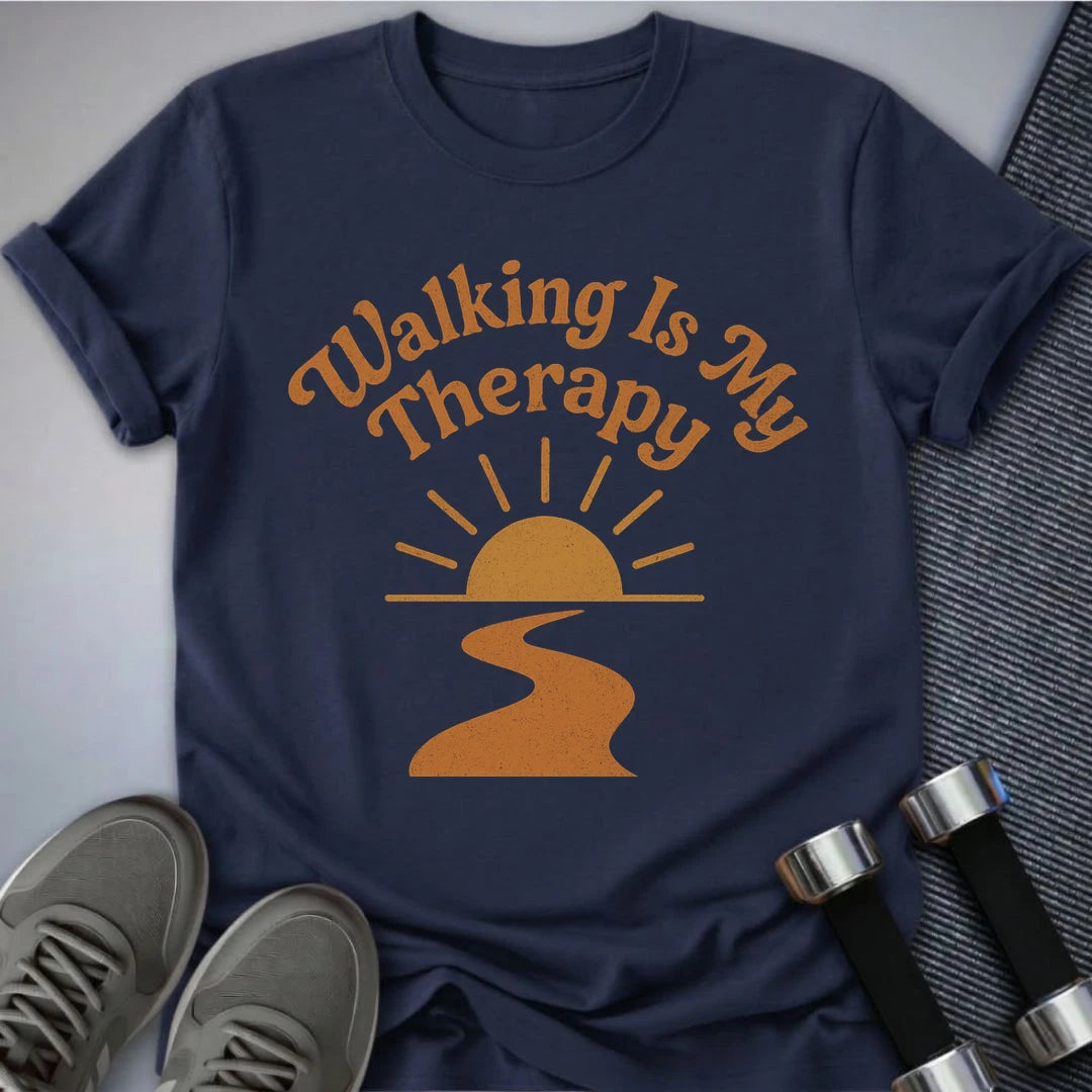 Printify T-Shirt Navy / S Walking Is Therapy T-Shirt