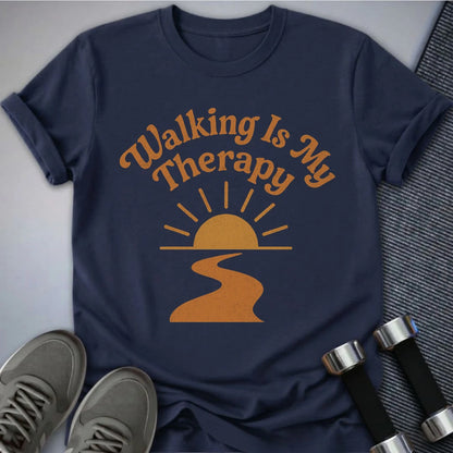 Printify T-Shirt Navy / S Walking Is Therapy T-Shirt