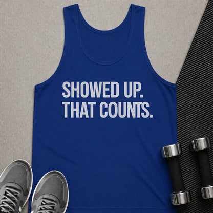 Printify Tank Top XS / True Royal Showed Up Dark - Tank Top