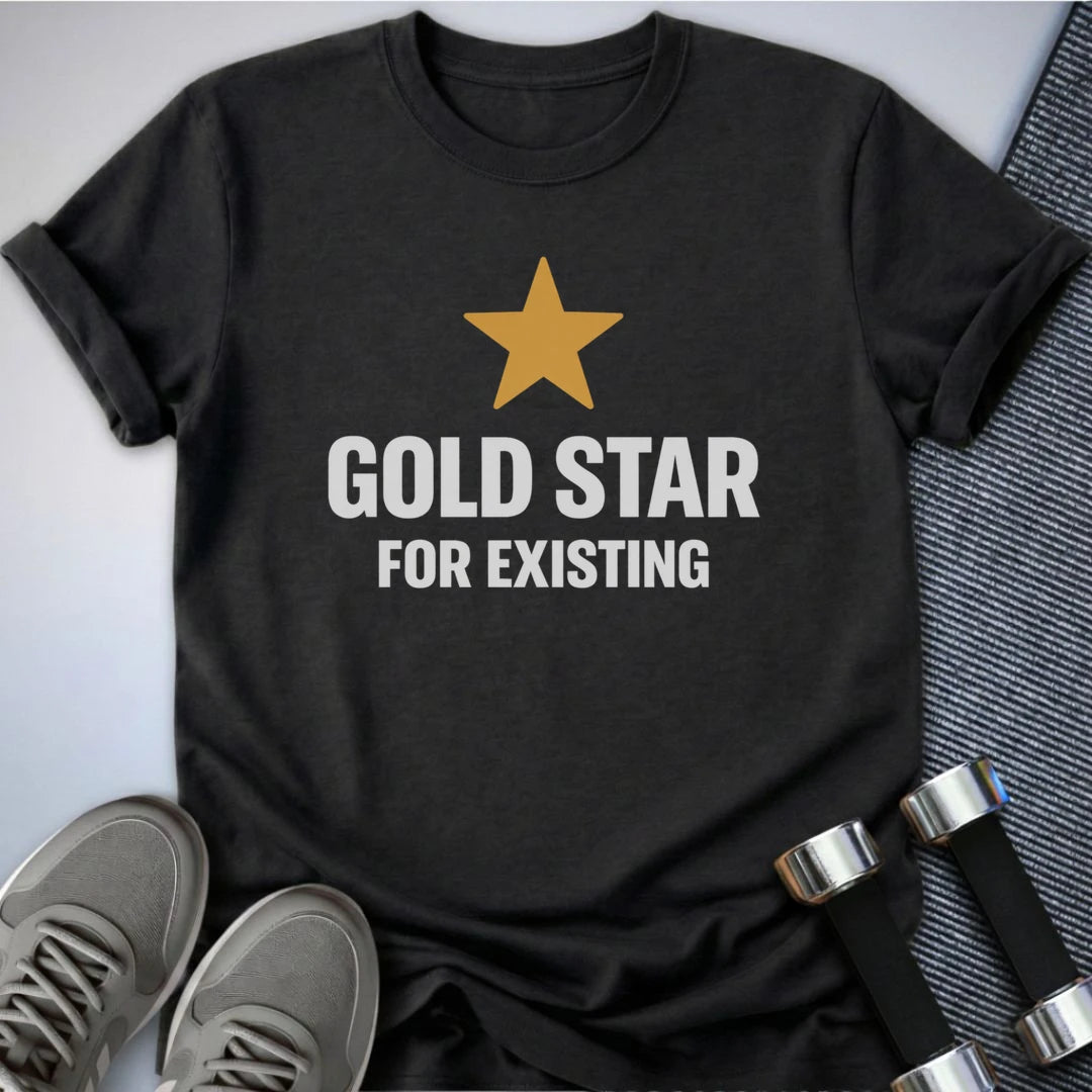 Printify T-Shirt S / Dark Grey Heather Gold Star Existing T-Shirt