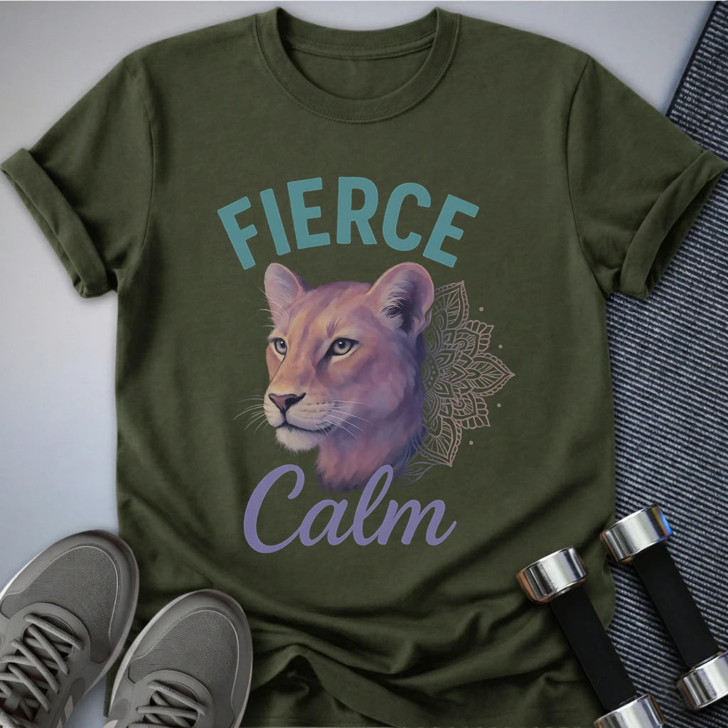 Printify T-Shirt Military Green / S Calm & Fierce T-Shirt