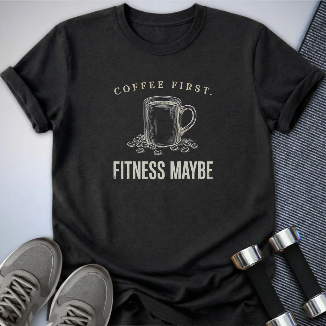 Printify T-Shirt S / Dark Grey Heather Coffee First T-Shirt