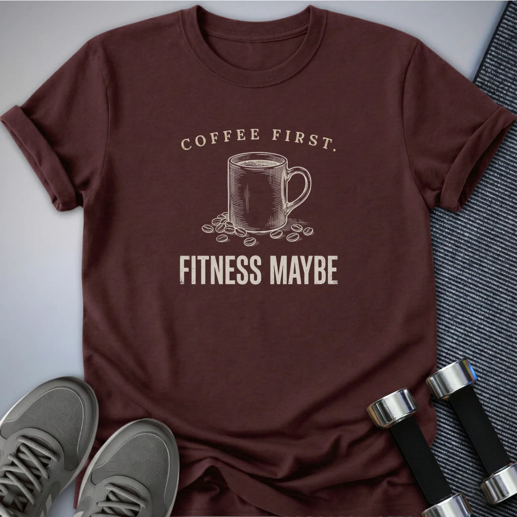 Printify T-Shirt S / Maroon Coffee First T-Shirt