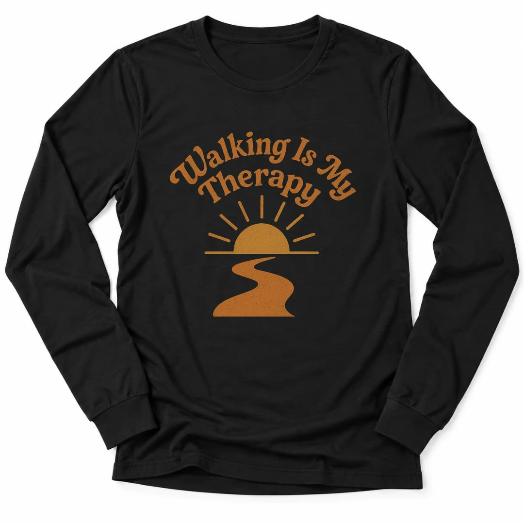 Printify Long-sleeve Black / S Walking Is Therapy Long Sleeve