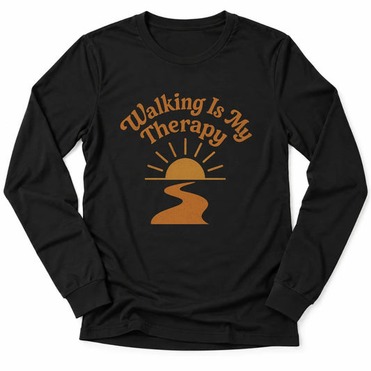 Printify Long-sleeve Black / S Walking Is Therapy Long Sleeve