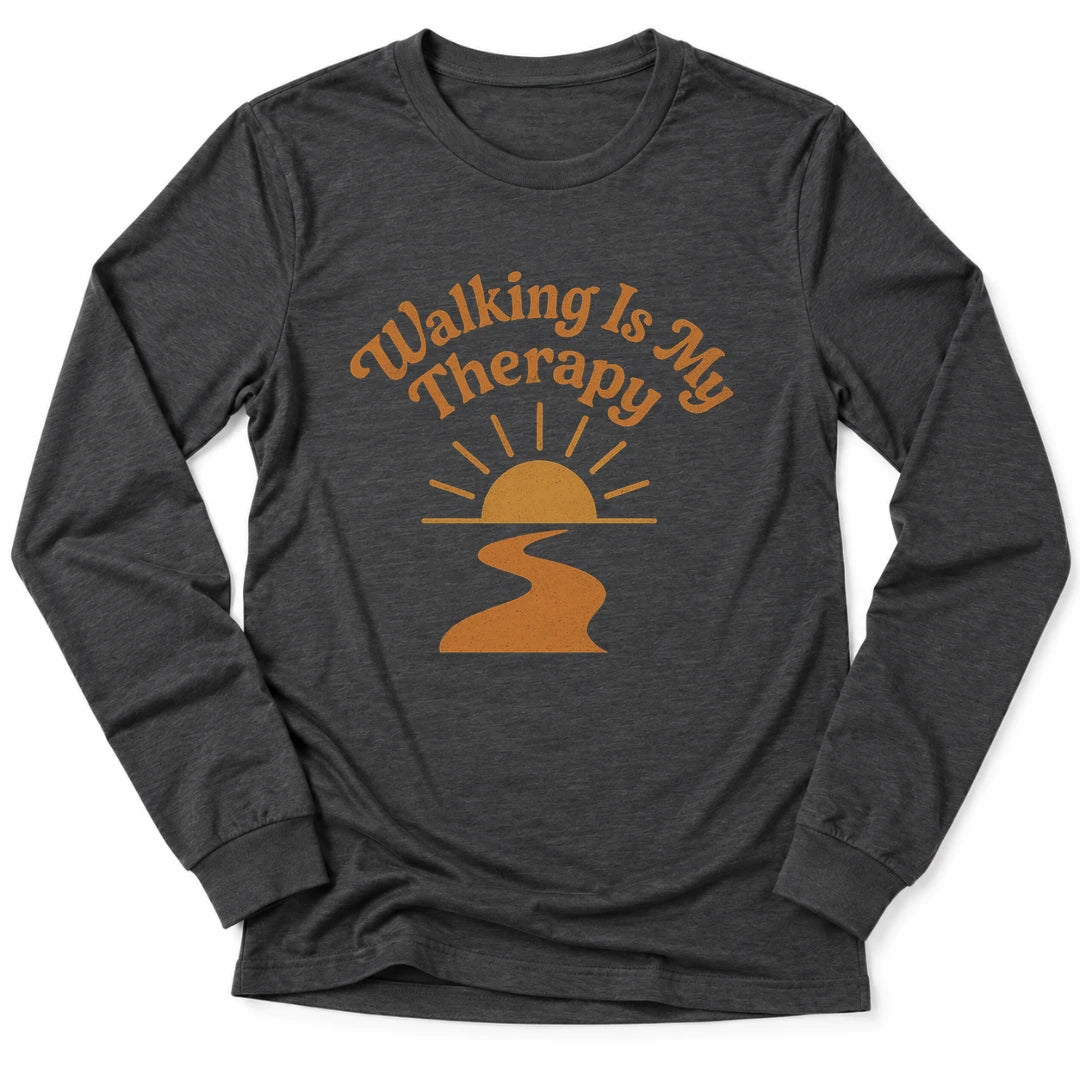 Printify Long-sleeve Dark Grey Heather / S Walking Is Therapy Long Sleeve