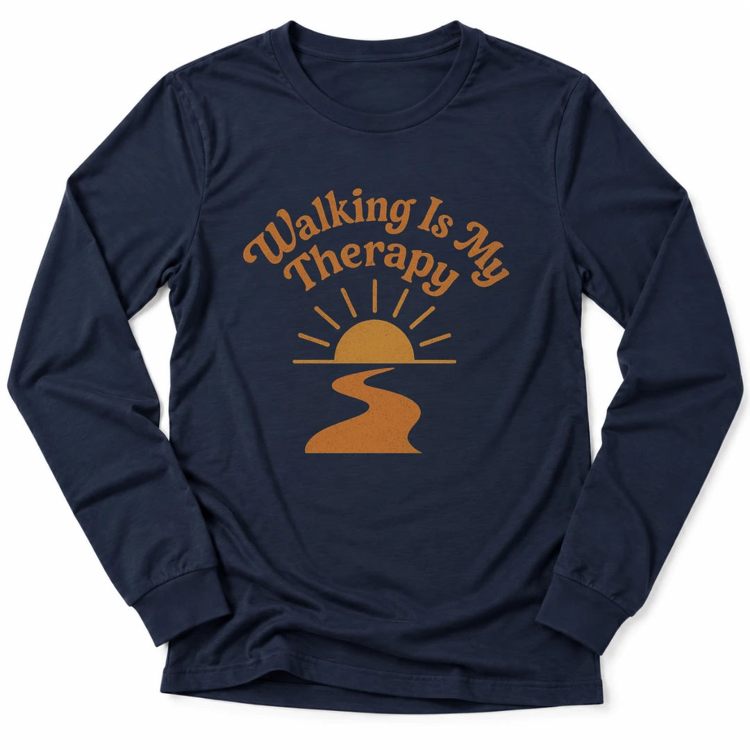 Printify Long-sleeve Navy / S Walking Is Therapy Long Sleeve