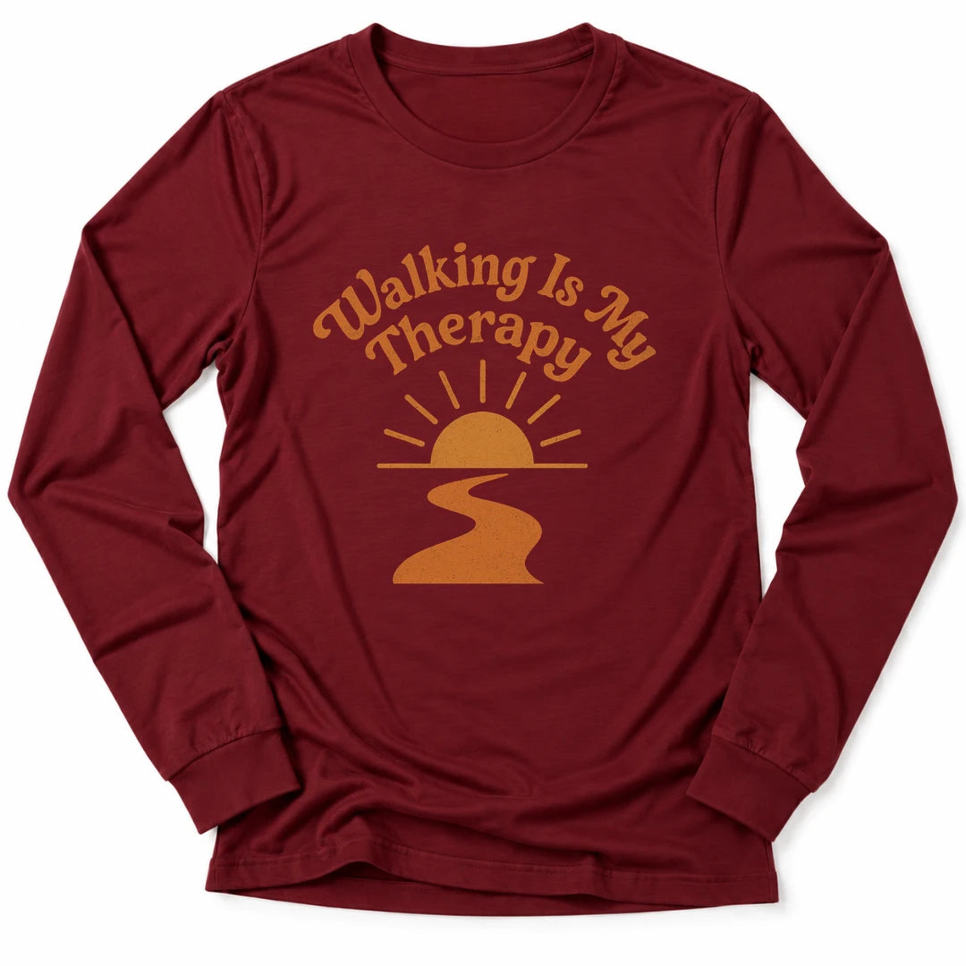 Printify Long-sleeve Cardinal / S Walking Is Therapy Long Sleeve