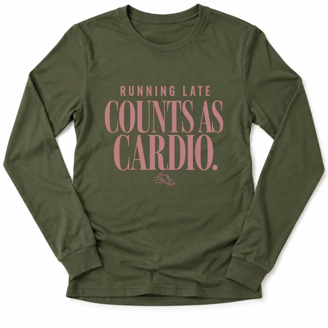 Printify Long-sleeve Military Green / M Counts As Cardio Long Sleeve