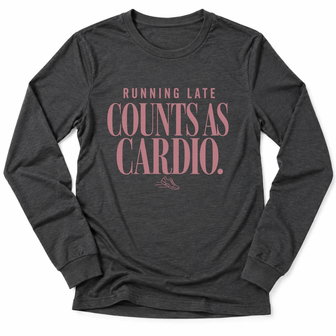 Printify Long-sleeve Dark Grey Heather / S Counts As Cardio Long Sleeve