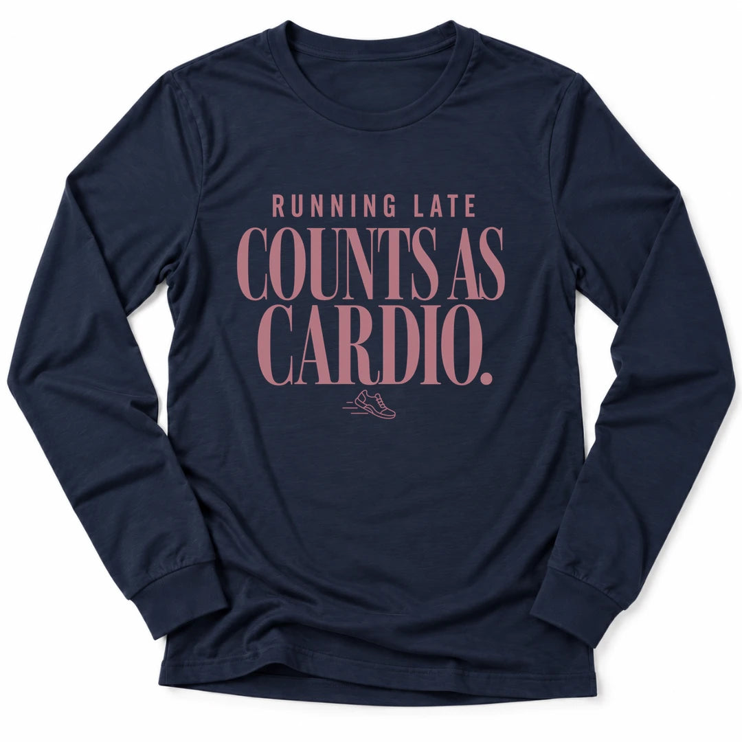 Printify Long-sleeve Navy / S Counts As Cardio Long Sleeve