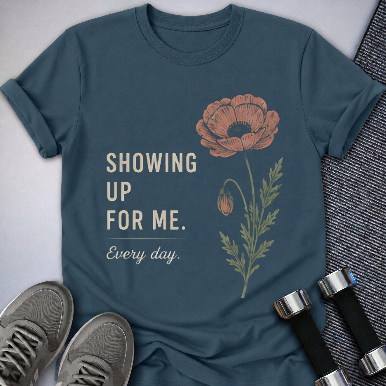 Printify T-Shirt Deep Teal / S Showing Up Cute