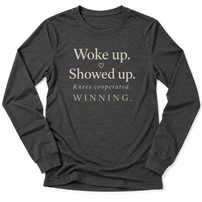 Printify Long-sleeve Dark Grey Heather / S Knees Winning Soft Long Sleeve