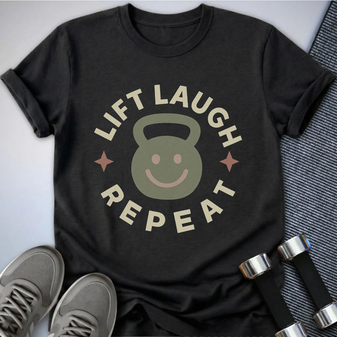 Printify T-Shirt Dark Grey Heather / S Lift Laugh Repeat T-Shirt