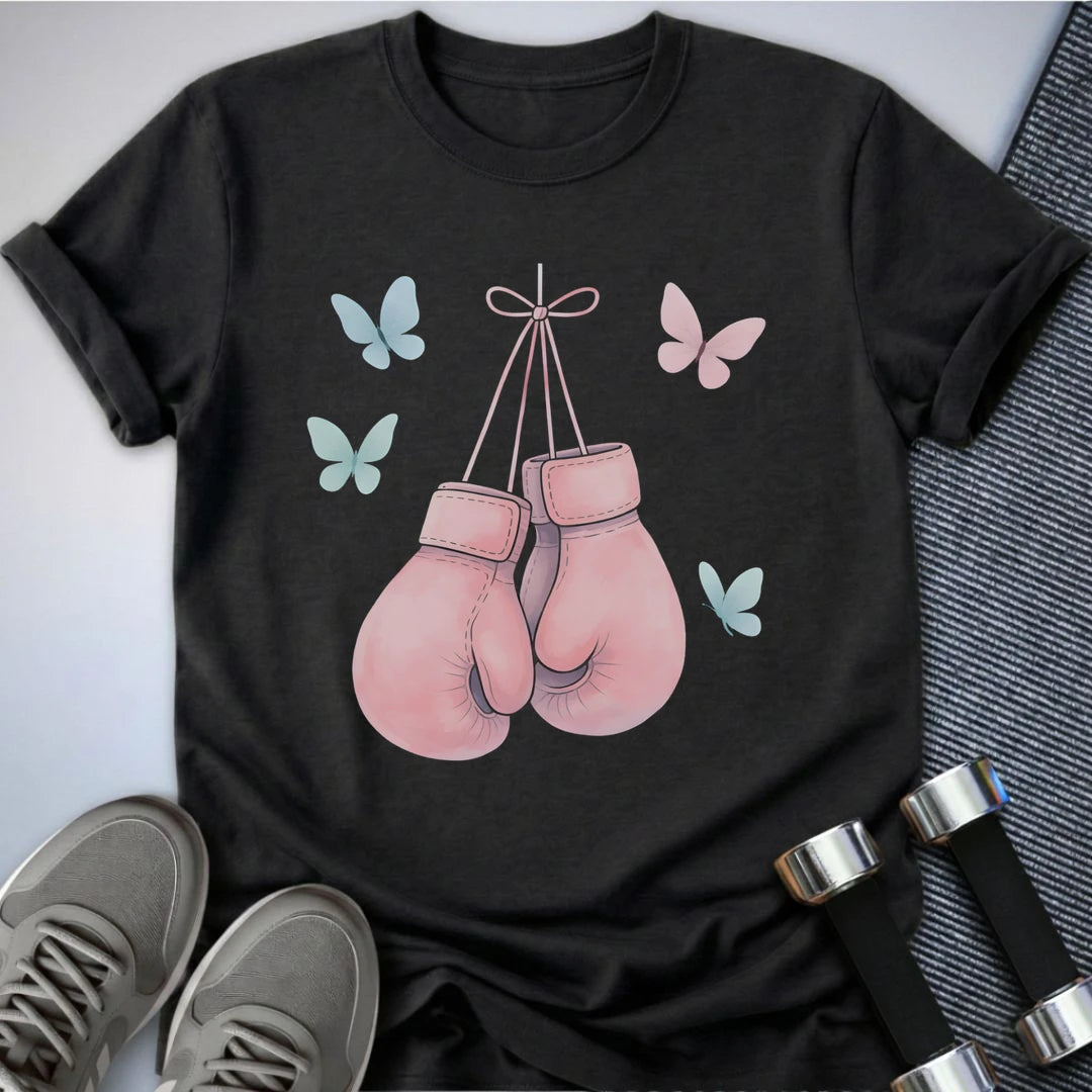 Printify T-Shirt Dark Grey Heather / S Pink boxing gloves T-Shirt