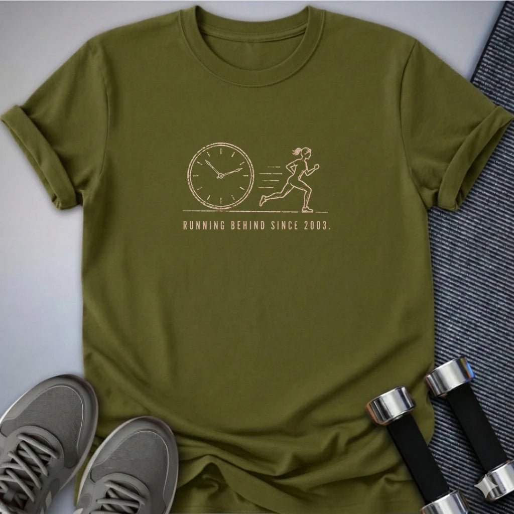 Printify T-Shirt S / Olive Running Behind T-Shirt