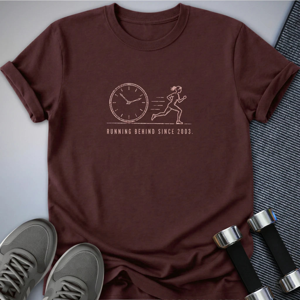 Printify T-Shirt S / Maroon Running Behind T-Shirt