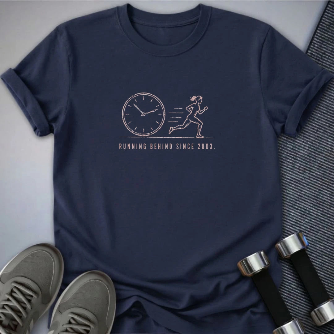 Printify T-Shirt S / Navy Running Behind T-Shirt