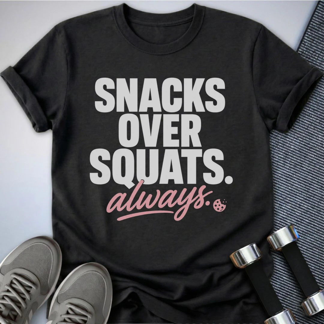 Printify T-Shirt S / Dark Grey Heather Snacks Over Squats T-Shirt