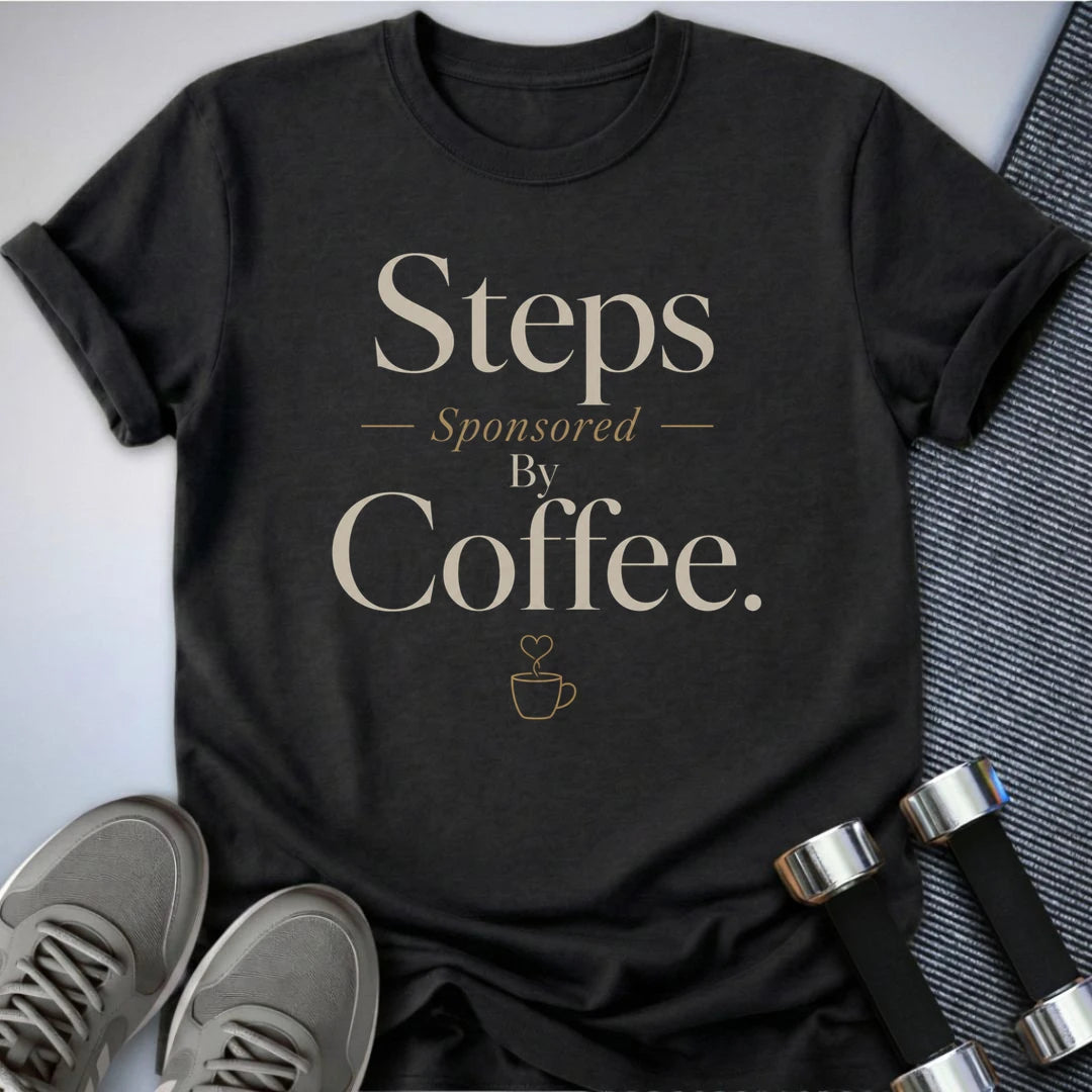Printify T-Shirt S / Dark Grey Heather Steps by Coffee T-Shirt